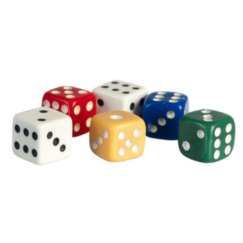 Dolls House Set of 6 Coloured 5mm Dice Miniature Bar Games Room Pub Accessory