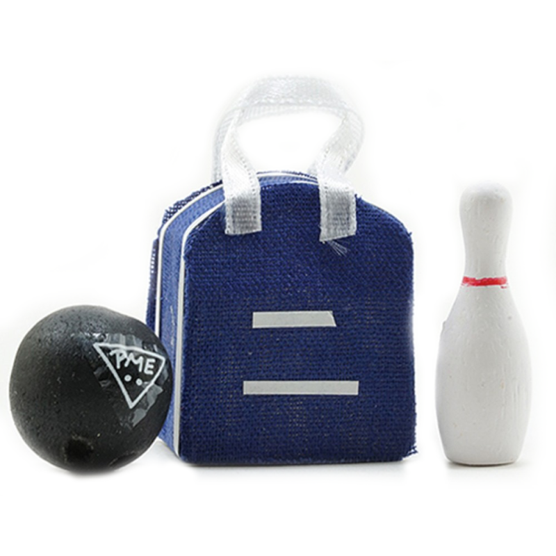 Dolls House Bowling Bag Ball & Skittle Set Miniature 1:12 Scale Accessory
