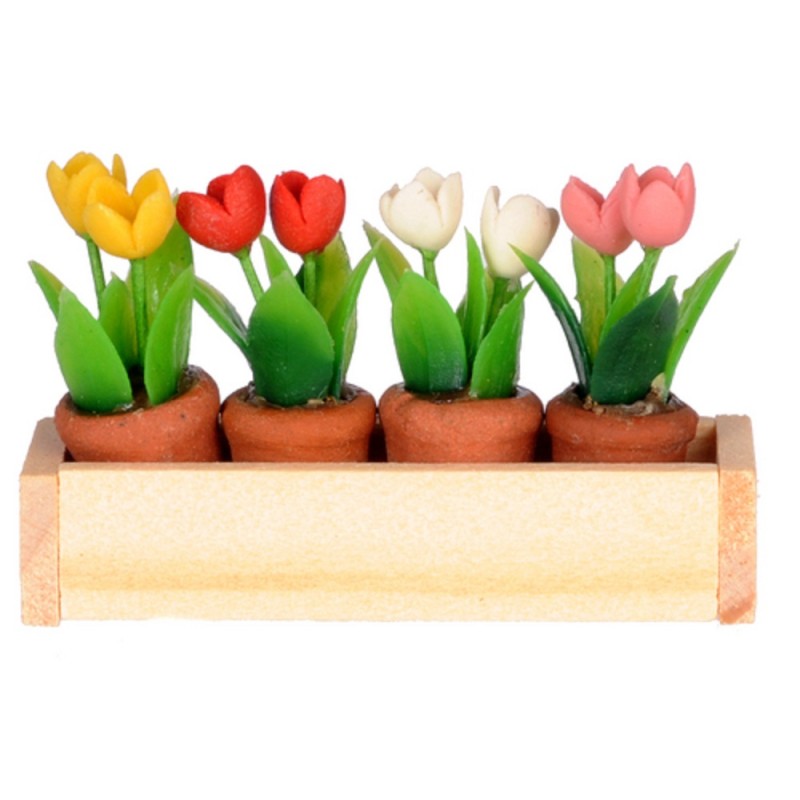 Dolls House Window Box with 4 Pots of Tulips 1:12 Scale Accessory