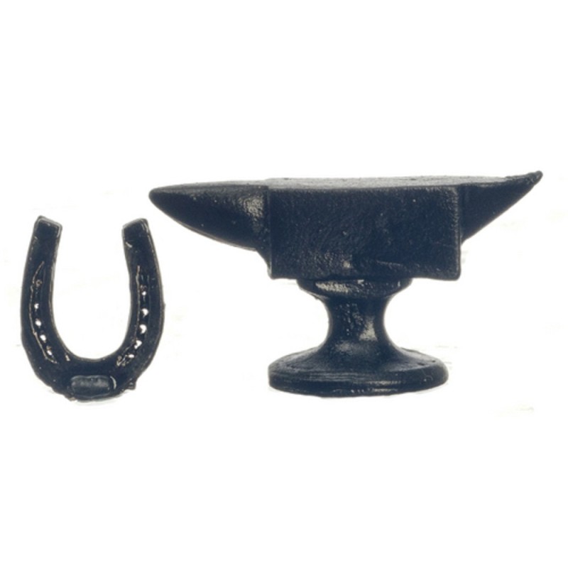 Dolls House Miniature Blacksmiths Accessory Double Horn Anvil with Horseshoe