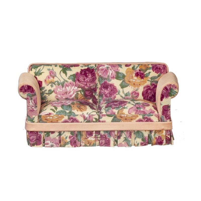 Dolls House Pink Floral Country Sofa Setee JBM Miniature Living Room Furniture