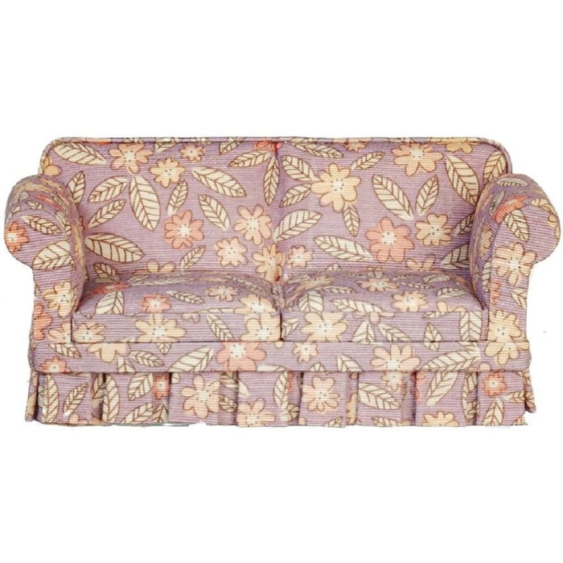 Dolls House Purple Floral Country Sofa Settee JBM Miniature Living Room Furniture