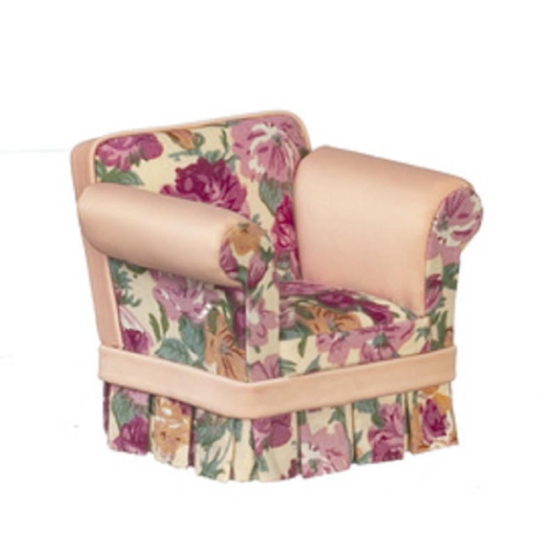 Dolls House Pink Floral Country Armchair JBM Miniature Living Room Furniture 