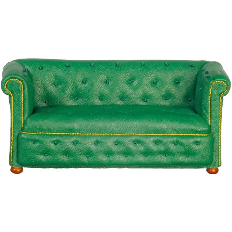 Dolls House Green Leather Chesterfield Sofa Settee JBM Miniature Living Room Furniture