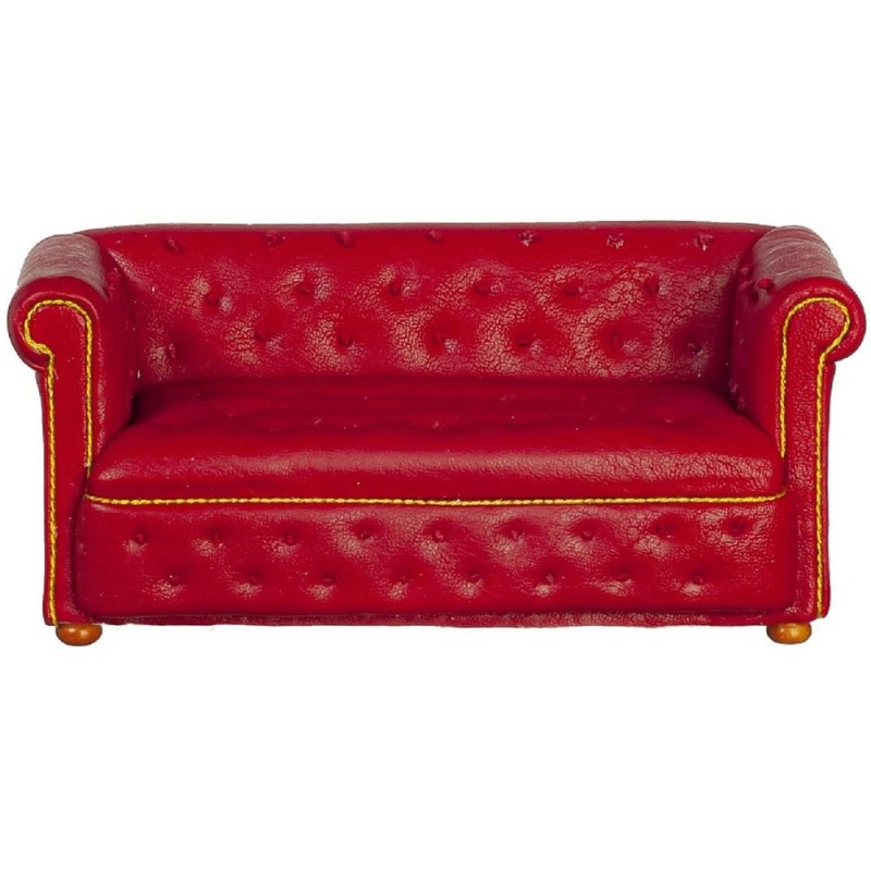 Dolls House Red Leather Chesterfield Sofa Settee JBM Miniature Living Room Furniture