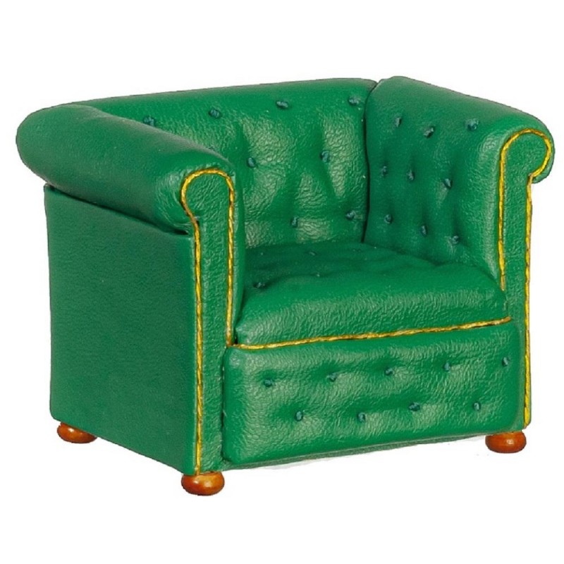 Dolls House Green Leather Chesterfield Armchair JBM Miniature Living Room Furniture