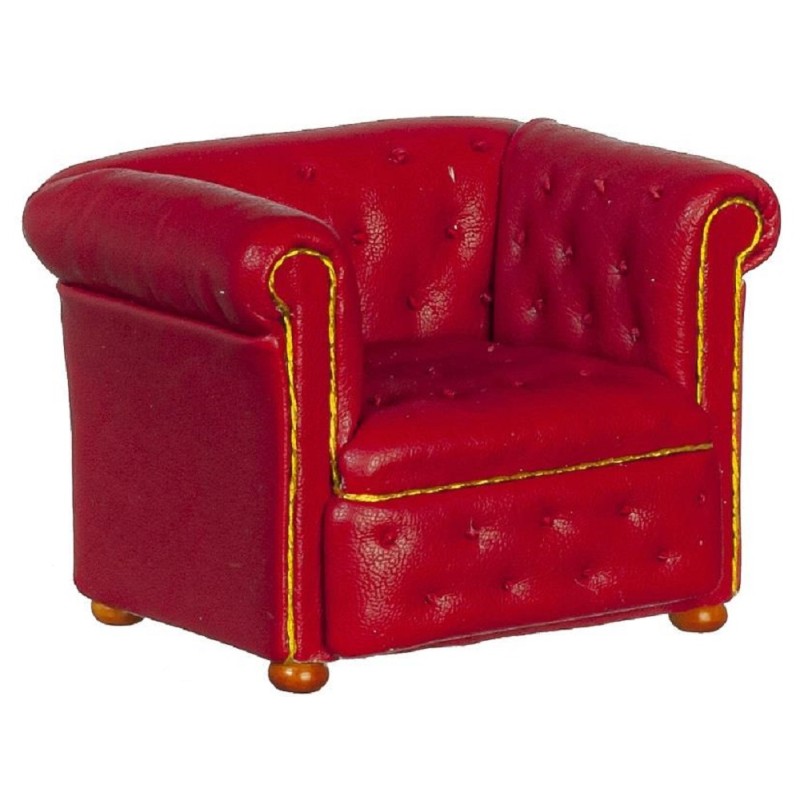 Dolls House Red Leather Chesterfield Armchair JBM Miniature Living Room Furniture