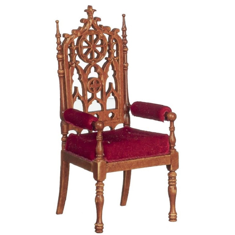 Dolls House Red Walnut Jacobean Arm Chair JBM Miniature Dining Room Furniture