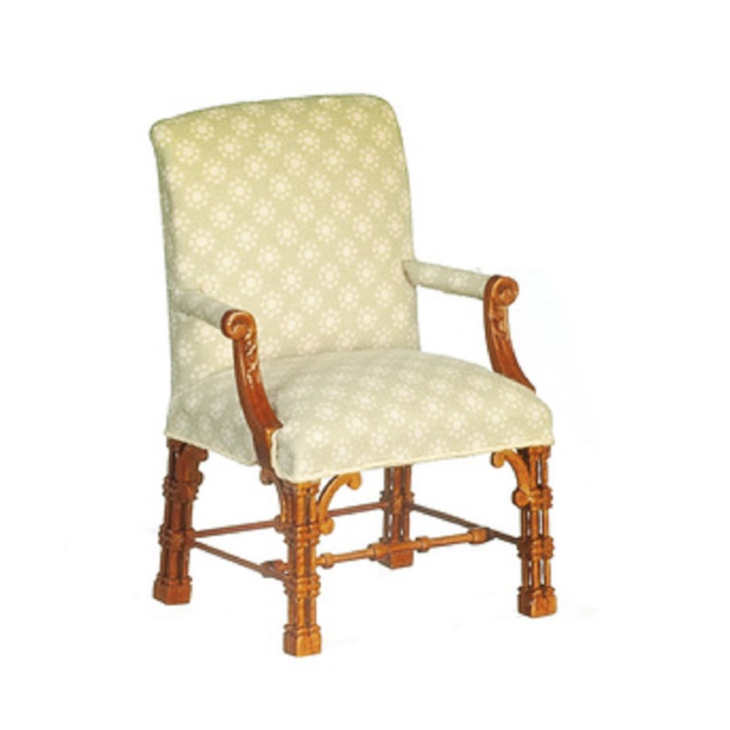 Dolls House Chippendale Armchair Walnut Pale Green JBM Miniature Furniture