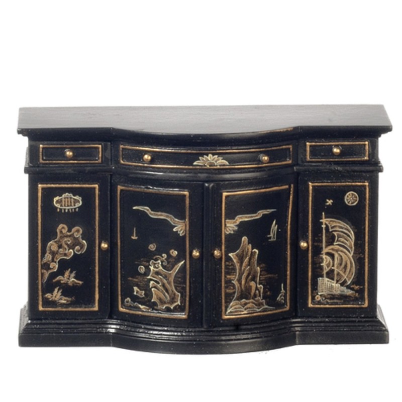 Dolls House Black Chinese Credenza Sideboard Handpainted Miniature Furniture