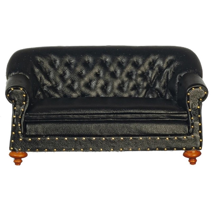 Dolls House 1880 Black Leather Club Sofa JBM Miniature Living Room Furniture