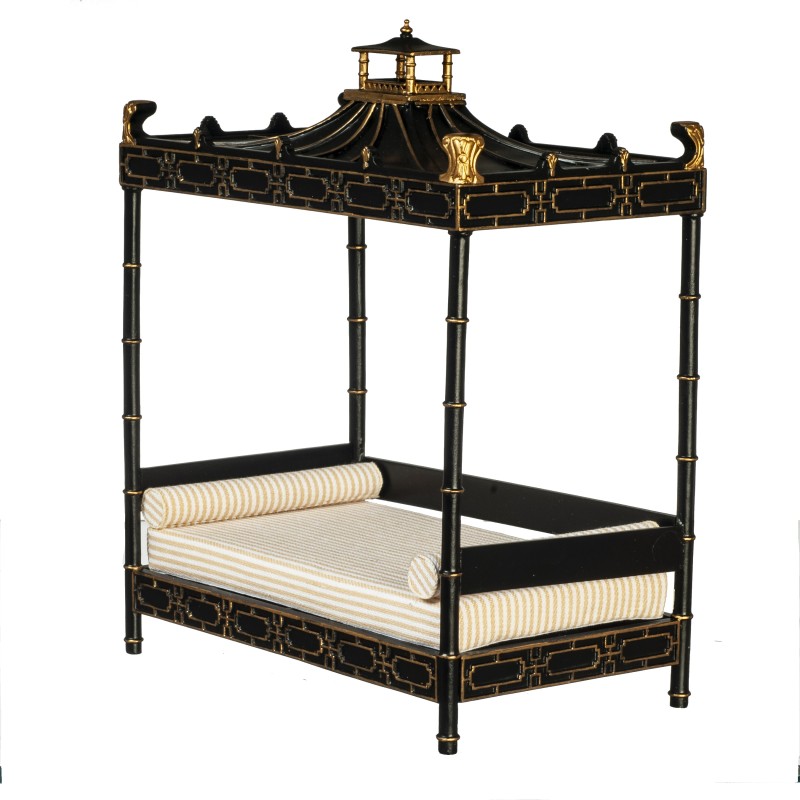 Dolls House Chinese Black Double Four Poster Day Bed JBM Bedroom Furniture