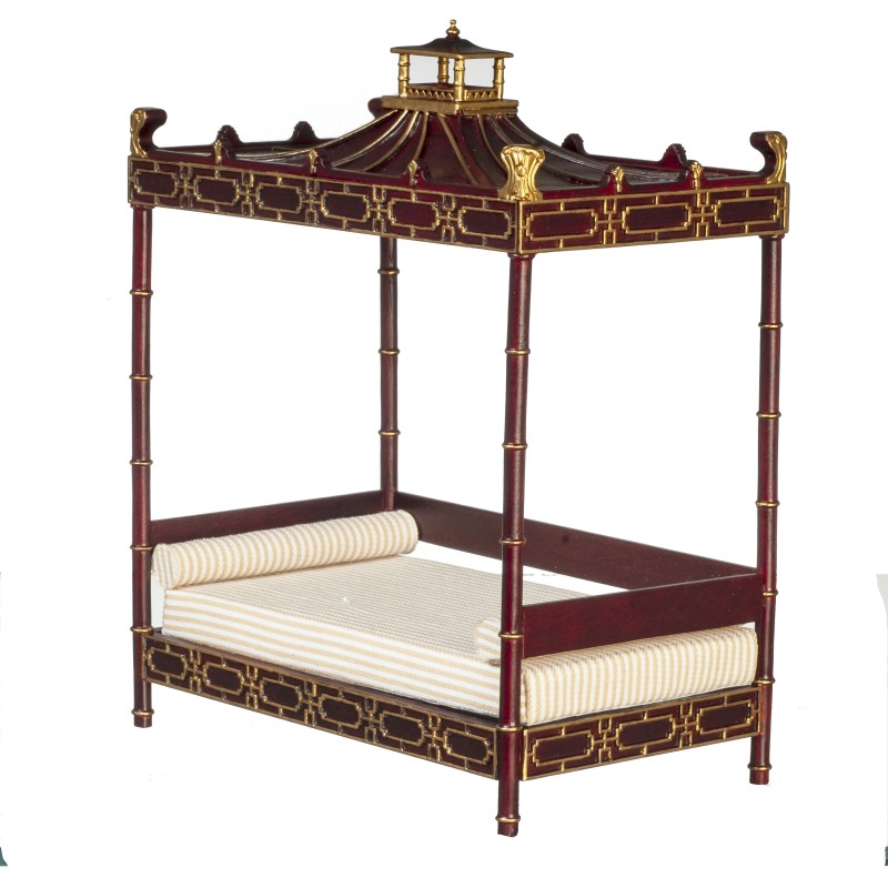 Dolls House Chinese Mahogany Double Four Poster Day Bed JBM Bedroom Furniture