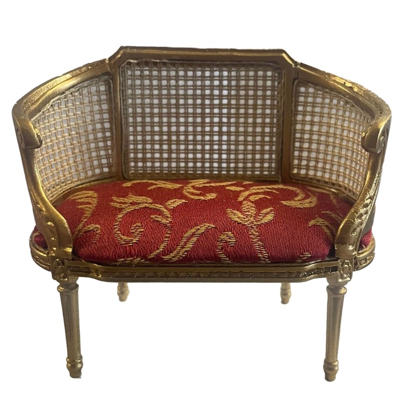 Dolls House Louis XIV Small Setee Gold Rattan Sofa JBM Living Room Furniture