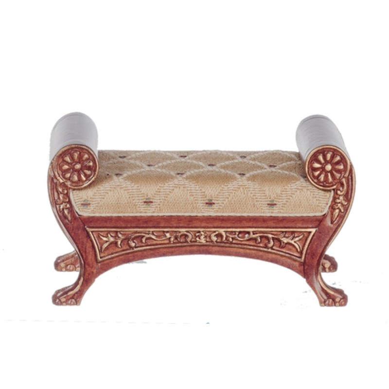 Dolls House Walnut Gold French Sleigh Stool Bench JBM Miniature Furniture 