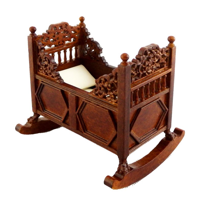 Dolls House Walnut 15th C. Tudor Rocking Cradle Cot Crib JBM Nursery Furniture