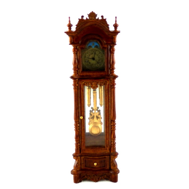 Dolls House Working Walnut Chippendale Revival Grandfather Clock Miniature JBM