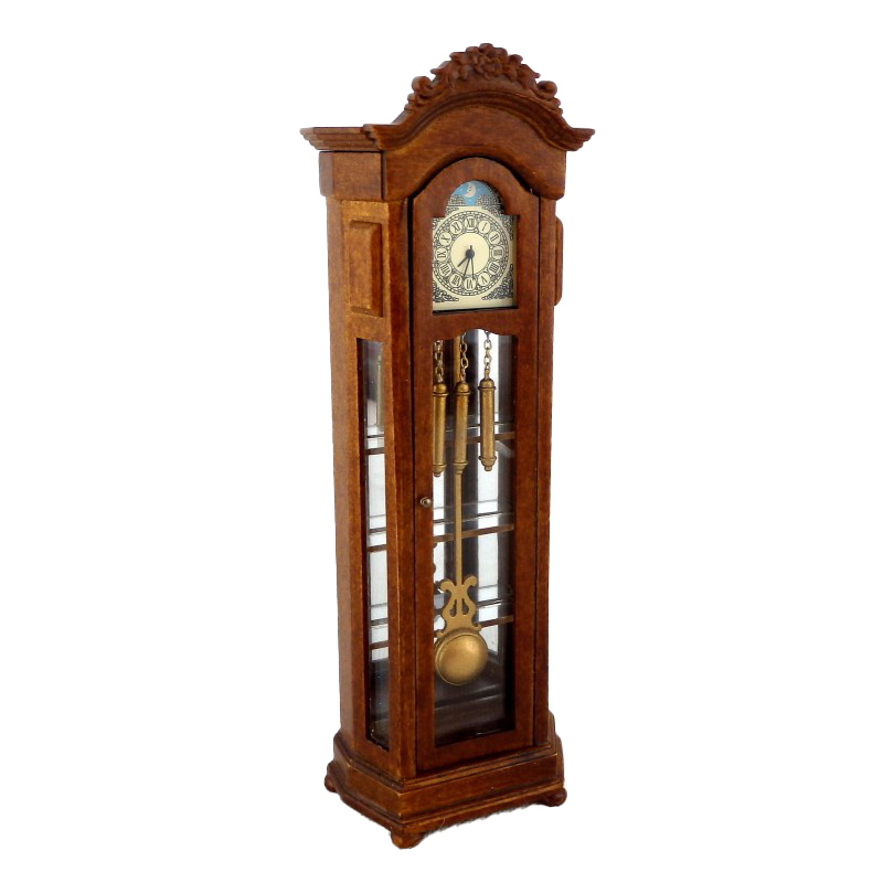 Dolls House Working Walnut Grandfather Curio Clock Miniature JBM Hall Furniture