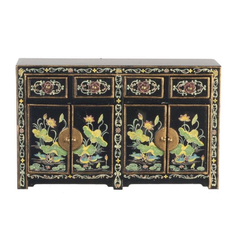 Dolls House Handpainted Chinese Sideboard Cabinet Fine Miniature Furniture Black