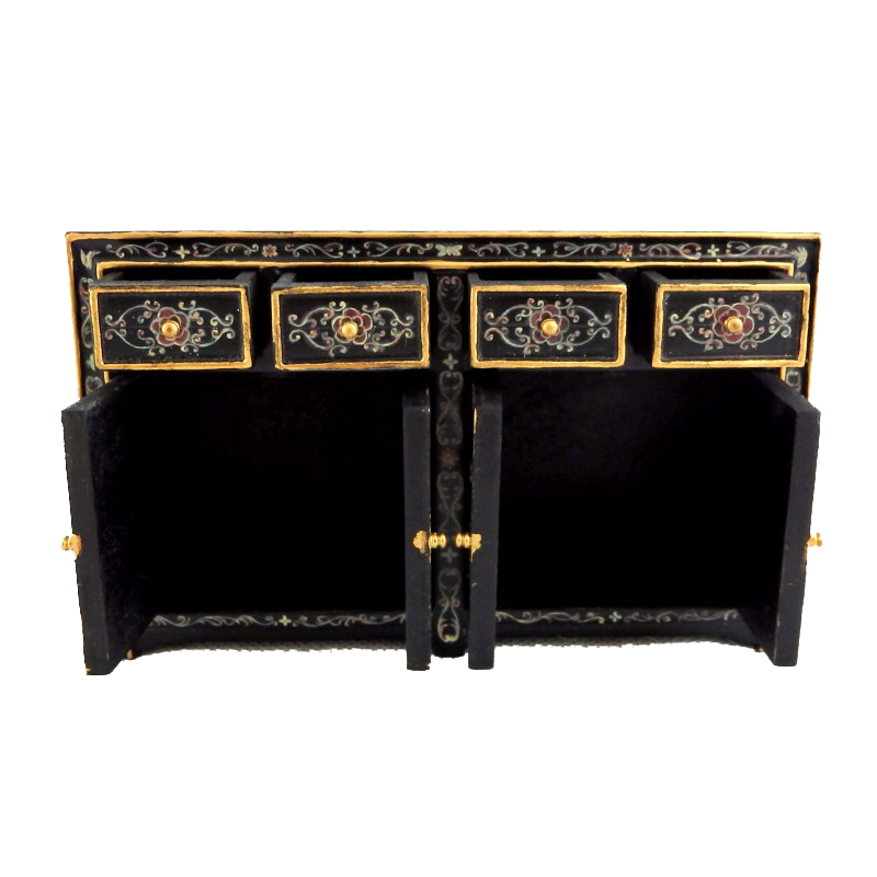 Dolls House Handpainted Chinese Sideboard Cabinet Fine Miniature Furniture Black