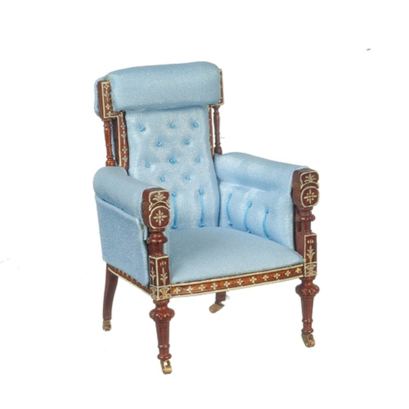 Dolls House French Blue and Walnut Armchair JBM Miniature Living Room Furniture