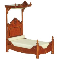 Dolls House 1860 Walnut Carved Victorian Half Tester Bed JBM Miniature Furniture
