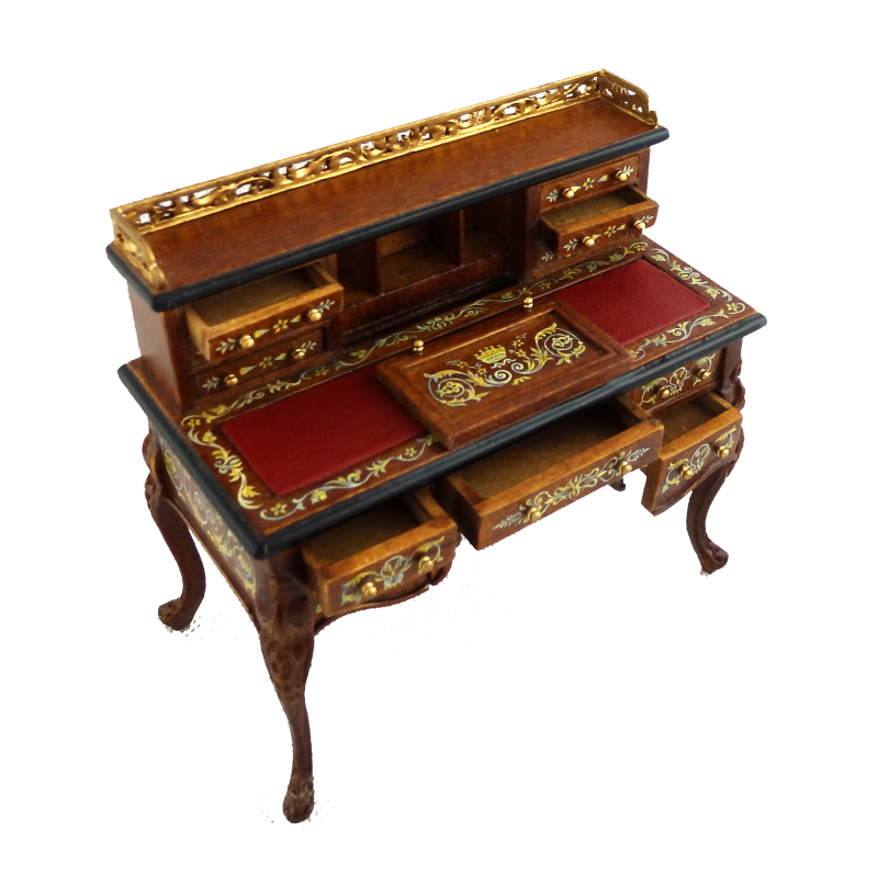 Dolls House Ladies Chinese Walnut Writing Desk Miniature Hand Painted Furniture