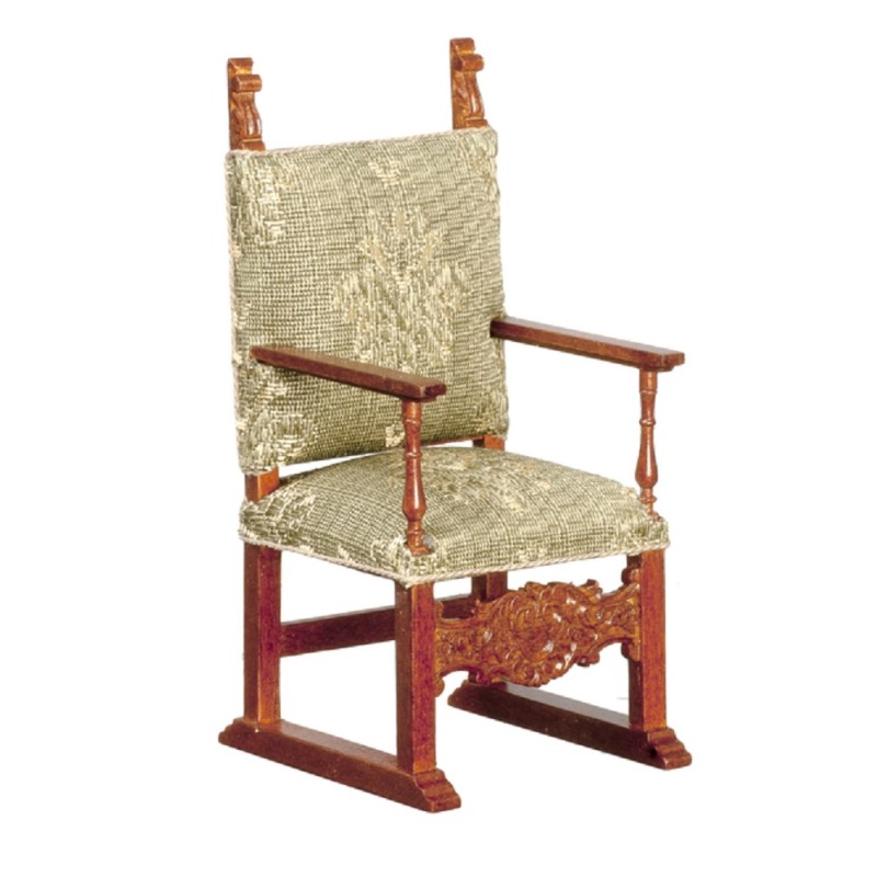 Dolls House Spanish Arm Chair Walnut C 1620 Jacobean Miniature JBM Furniture