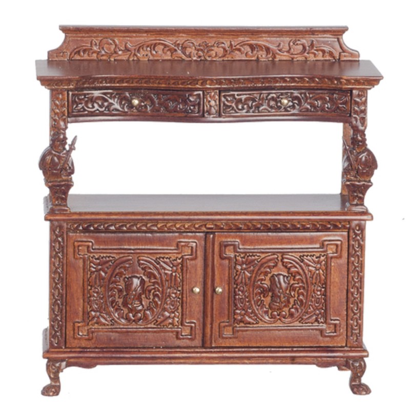 Dolls House Carved Walnut Sideboard Buffet Table JBM Miniature Dining Furniture