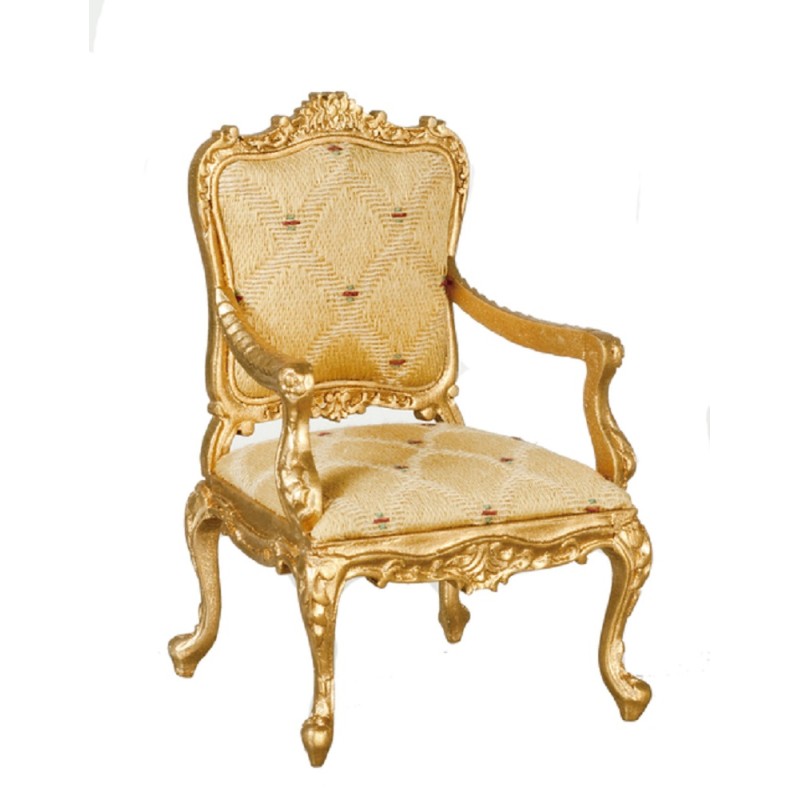 Dolls House Gold Louis XV Rococo Armchair Miniature JBM Living Room Furniture