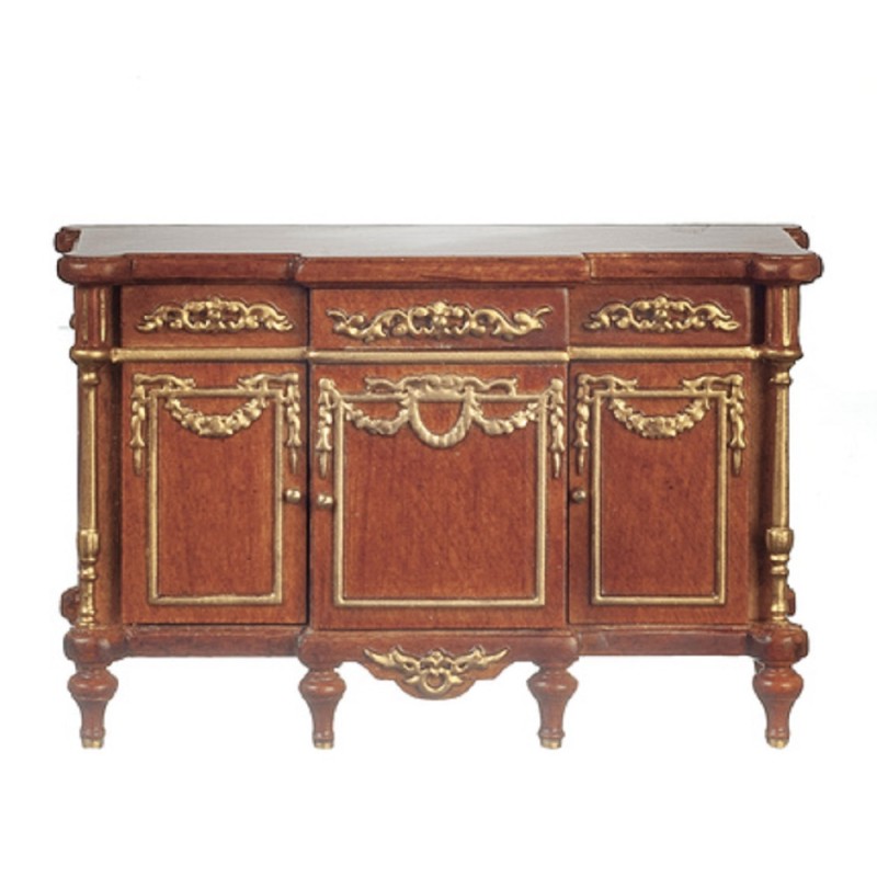 Dolls House Walnut Sideboard Buffet with Gold Trim JBM Dining Room Furniture