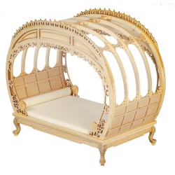 Dolls House Rococo Chippendale Double Bed Bare Wood JBM Bedroom Furniture 1:12