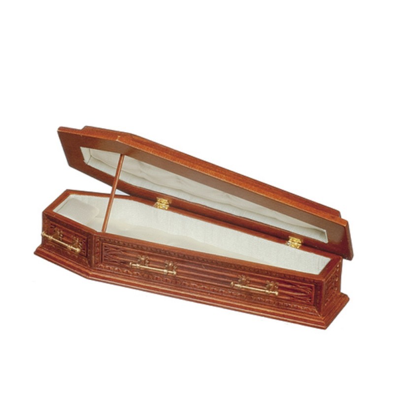 Dolls House Walnut Coffin JBM Miniature Church Funeral Halloween Accessory 1:12