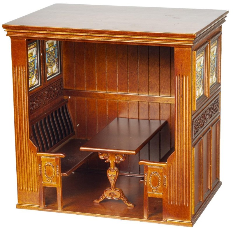 Dolls House Walnut Tudor Pub Room with Table & Benches JBM Miniature Furniture
