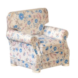 Dolls House White Floral Armchair Summer Arm Chair JBM Living Room Furniture