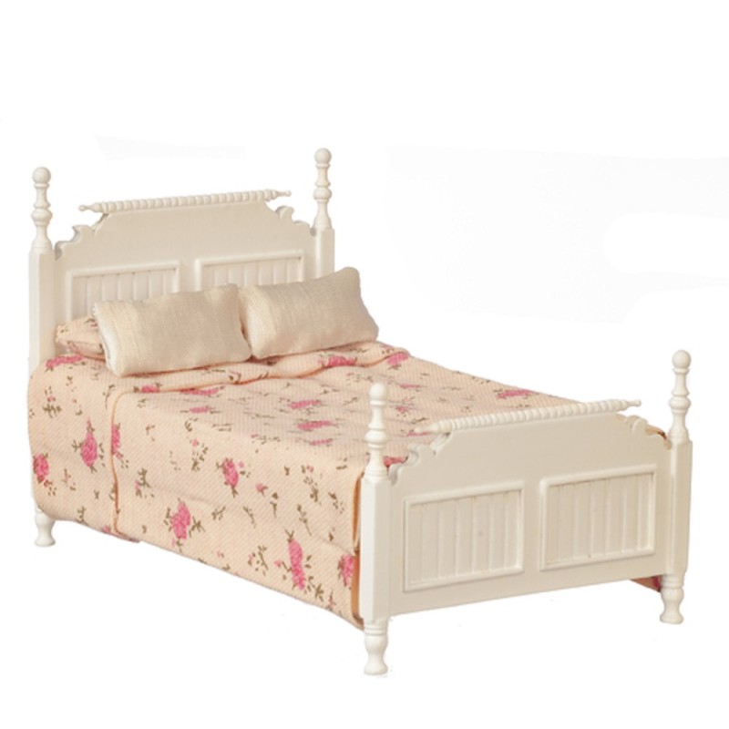 Dolls House Romantic White Single Bed JBM Miniature 1:12 Scale Bedroom Furniture