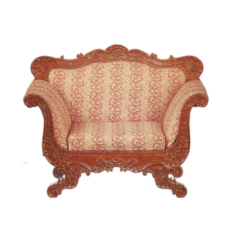 Dolls House American Armchair Walnut Red JBM Miniature Living Room Furniture