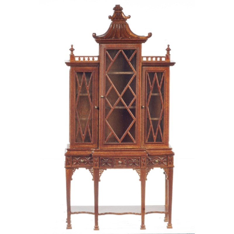 Dolls House George III Chippendale China Cabinet Breakfront Walnut JBM Furniture