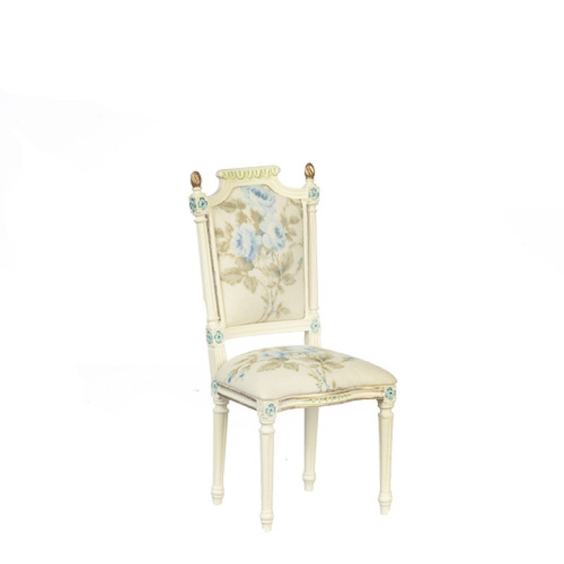 Dolls House Hand Painted White Floral Chair JBM Miniature Dining Room Furniture