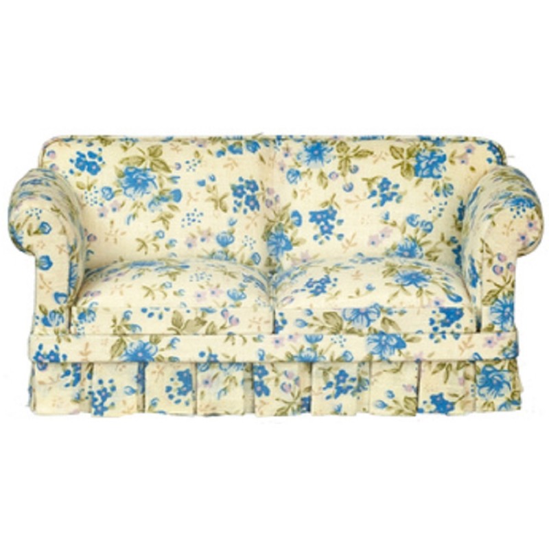 Dolls House Blue Chintz Country Style Sofa JBM Miniature Living Room Furniture