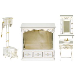Dolls House Victorian Bathroom Suite White Hand Painted JBM Furniture Set 1:12
