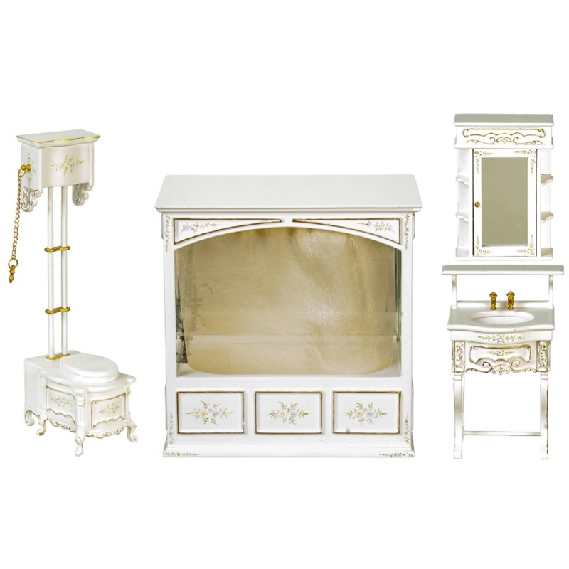 Dolls House Victorian Bathroom Suite White Hand Painted JBM Furniture Set 1:12