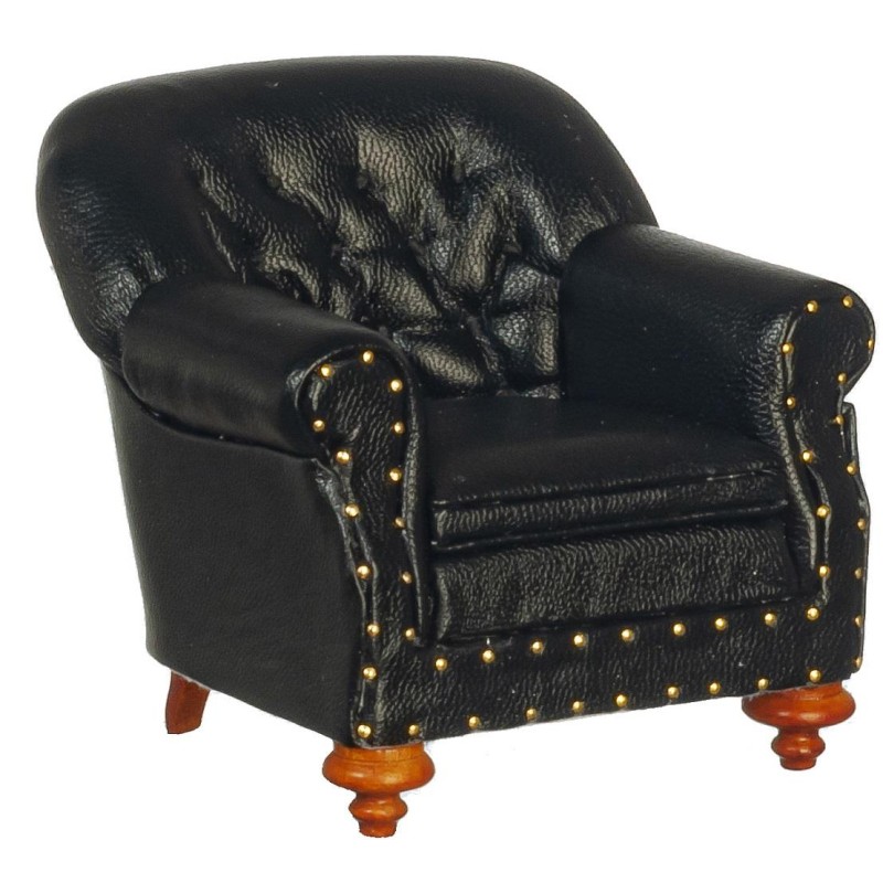 Dolls House 1880 Black Leather Club Armchair JBM Miniature Living Room Furniture