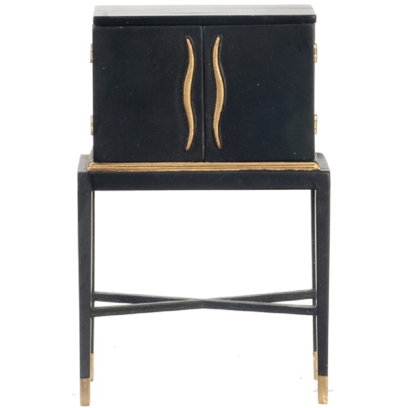 Dolls House Art Deco Dry Bar Cabinet JBM Black & Gold Dining Room Furniture 1:12