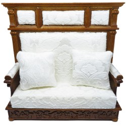 Dolls House White Walnut Jacobean Bench & Pillows JBM Miniature Hall Furniture