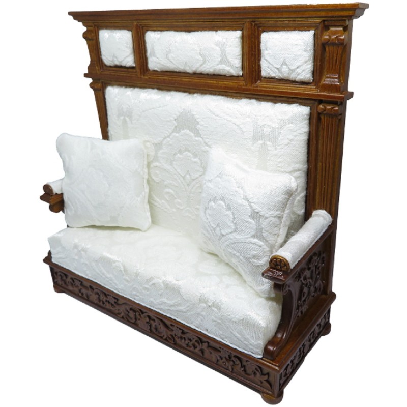 Dolls House White Walnut Jacobean Bench & Pillows JBM Miniature Hall Furniture