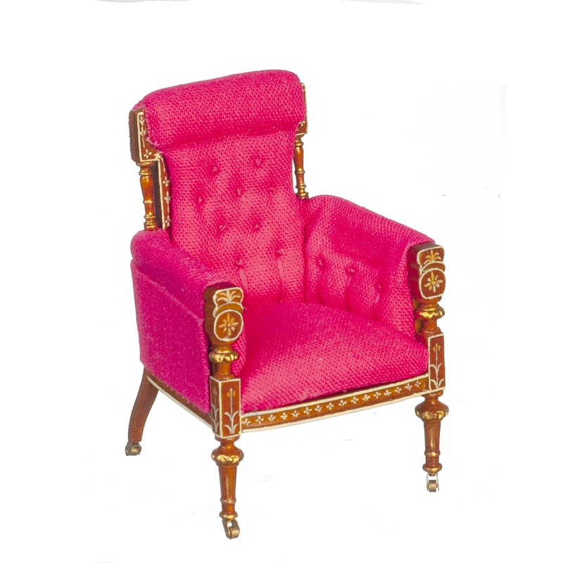 Dolls House Hot Pink French Armchair JBM Miniature Walnut Living Room Furniture