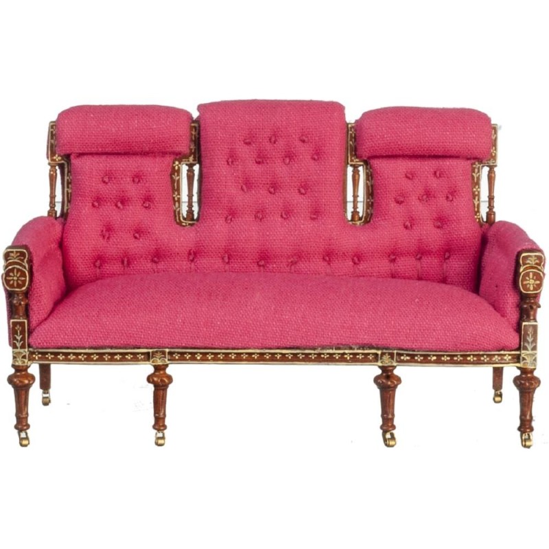 Dolls House Hot Pink French Settee Walnut JBM Miniature Living Room Furniture
