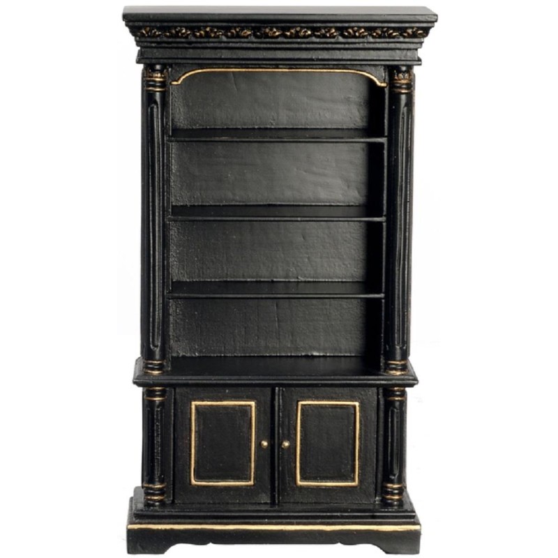 Dolls House Black & Gold Bookcase Cabinet JBM Miniature Study Furniture 1:12