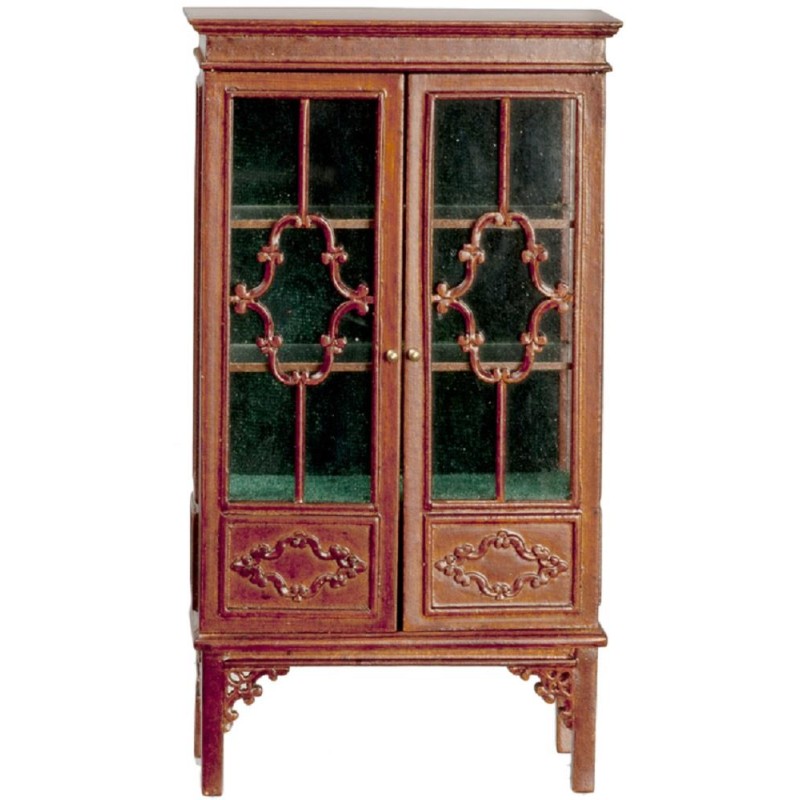 Dolls House Georgian China Display Cabinet JBM Walnut Living Room Furniture 1:12